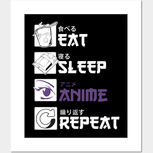 Funny Kawaii Japanese Manga Lover, Eat Sleep Anime Repeat Wall Art by hugandmug